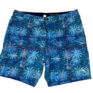 Tommy Bahama Boardshorts Mens 42 Blue Tropical Graphic Stretch Swim Trunks